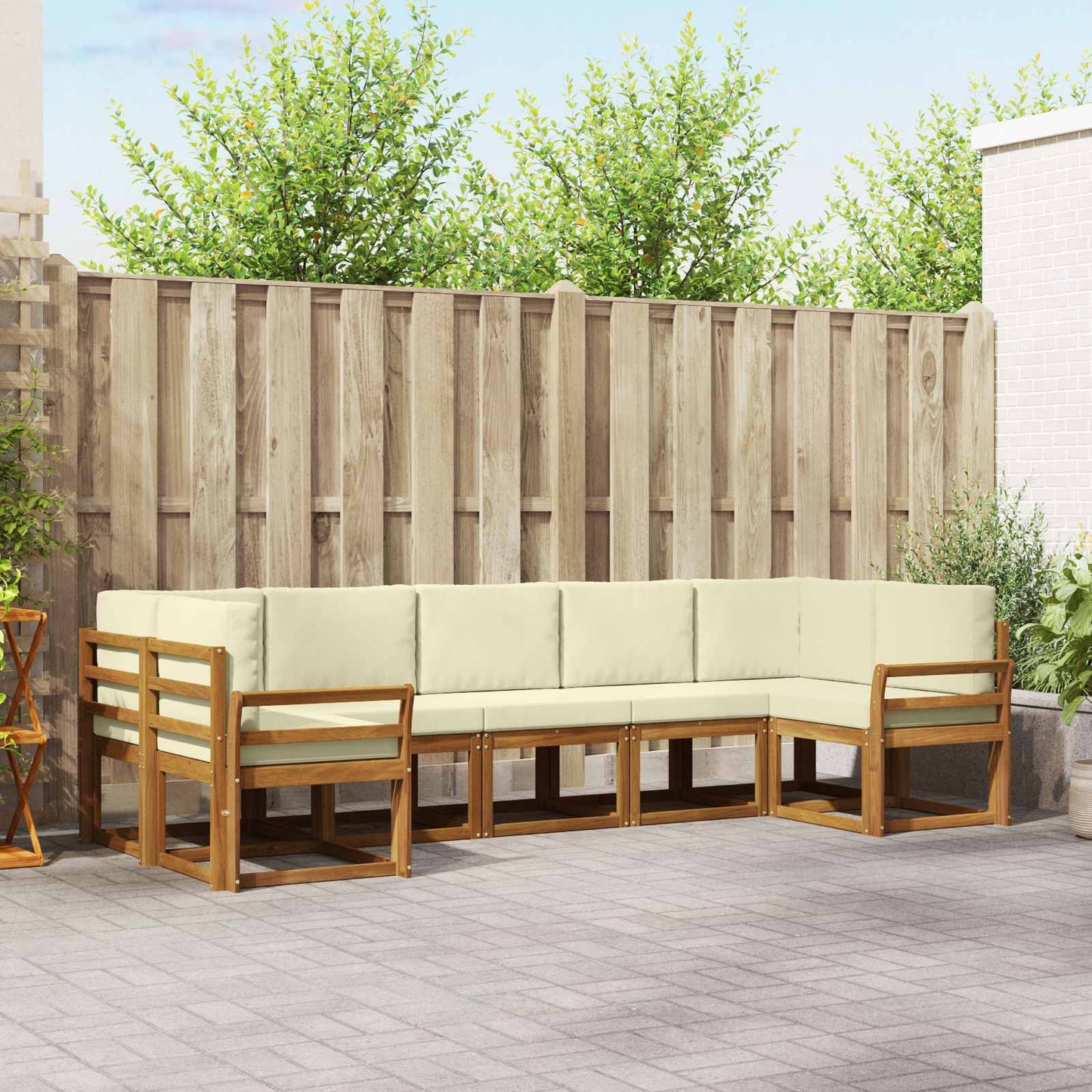 Outdoor-Sofagarnitur 7 stk. Natur und Creme