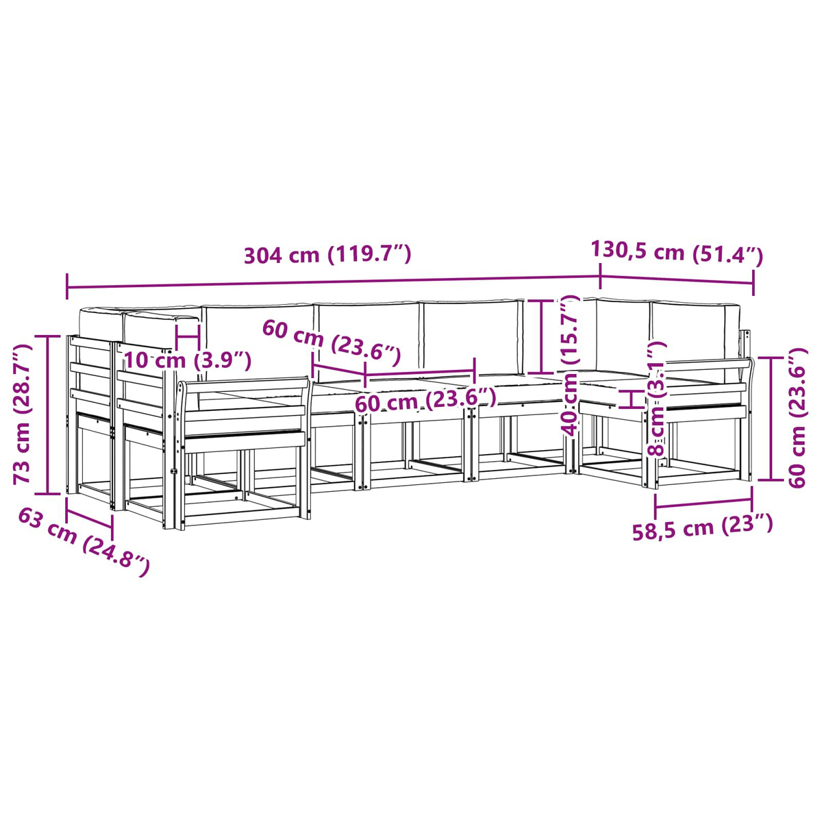Outdoor-Sofagarnitur 7 stk. Natur und Creme