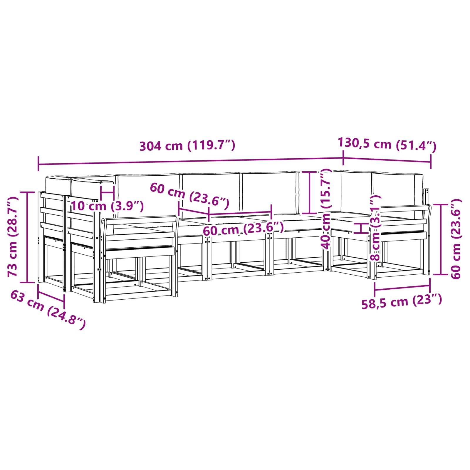 Outdoor-Sofagarnitur 7 stk. Natur und Anthrazit