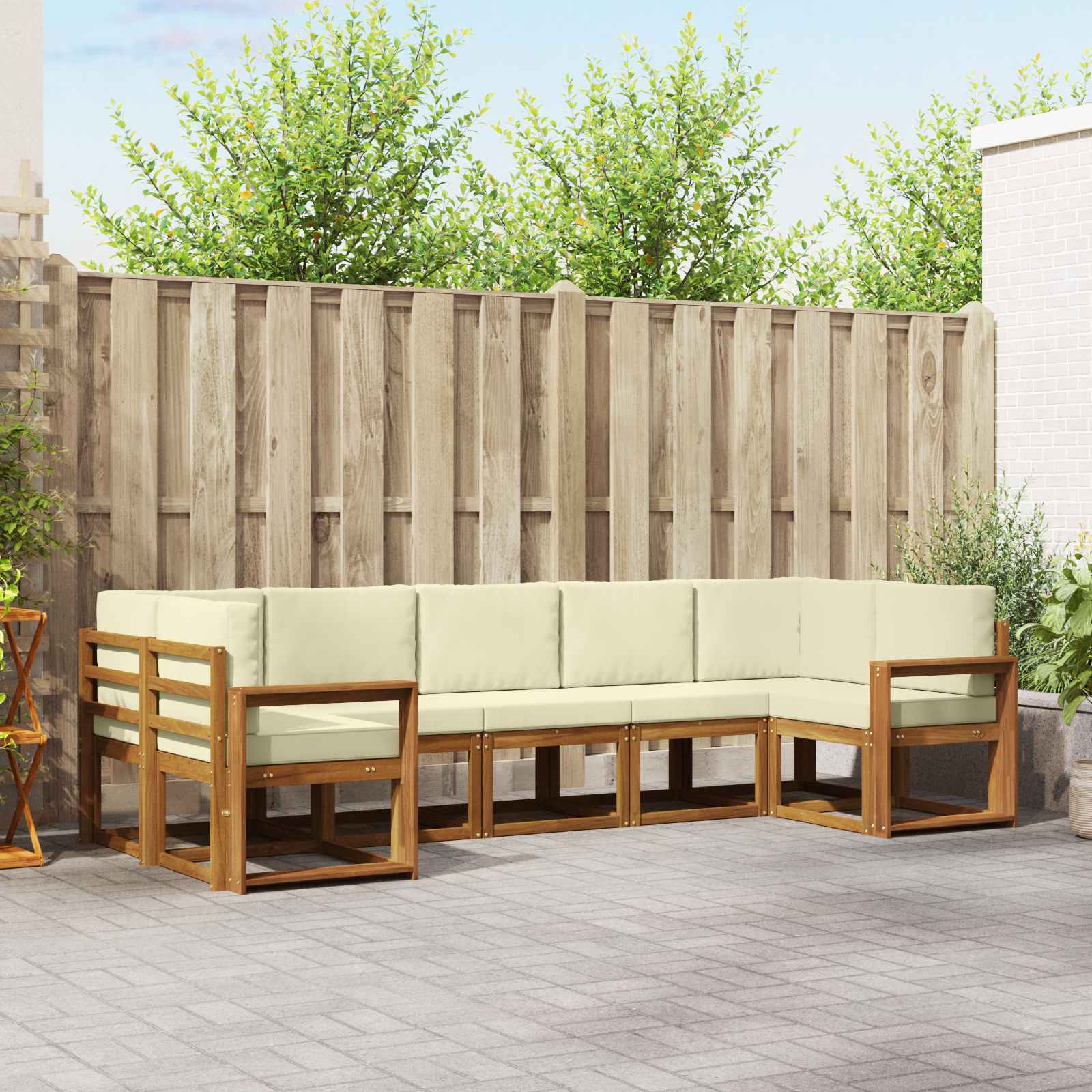 Outdoor-Sofagarnitur 7 stk. Natur und Creme