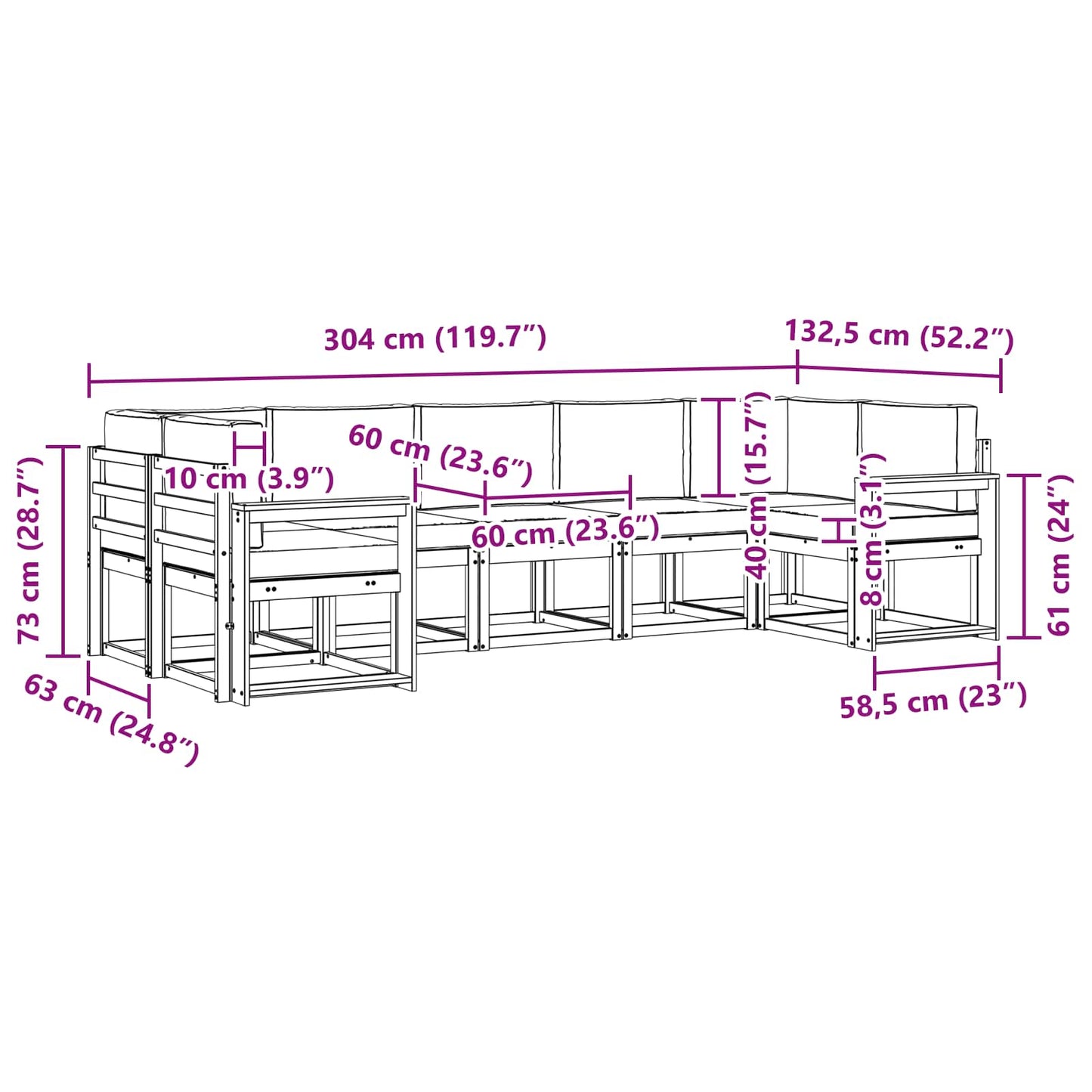 Outdoor-Sofagarnitur 7 stk. Natur und Anthrazit