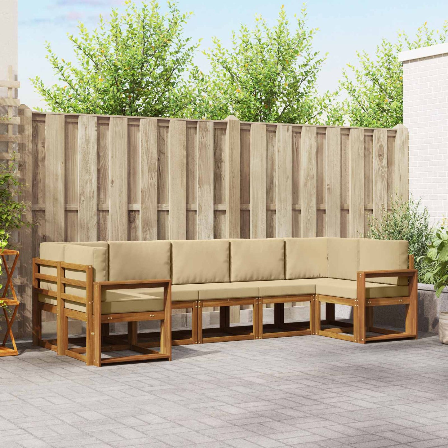 Outdoor-Sofagarnitur mit Kissen 7 pcs Natur und Beige