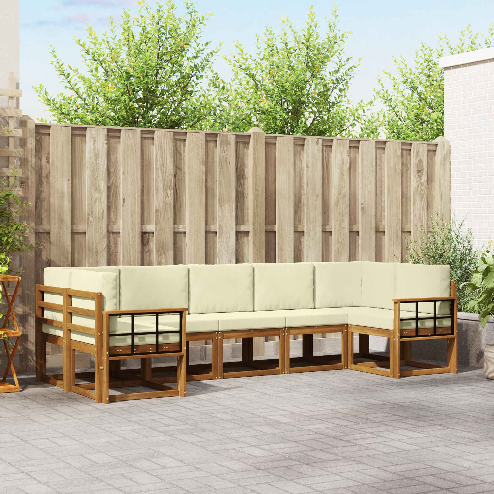 Outdoor-Sofagarnitur 7 stk. Natur und Creme