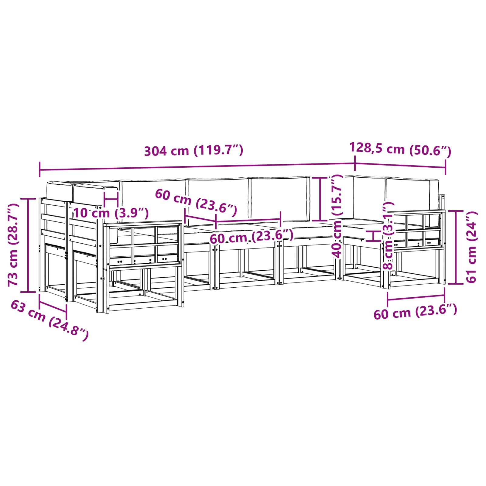 Outdoor-Sofagarnitur 7 stk. Natur und Anthrazit