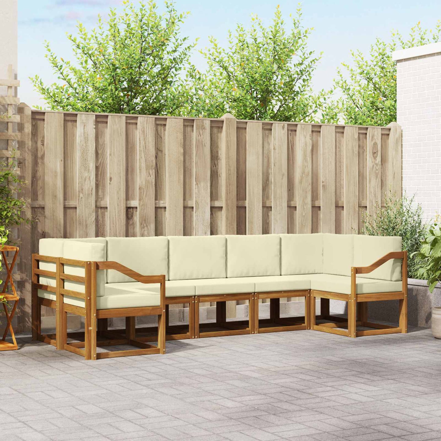 Outdoor-Sofagarnitur 7 stk. Natur und Creme