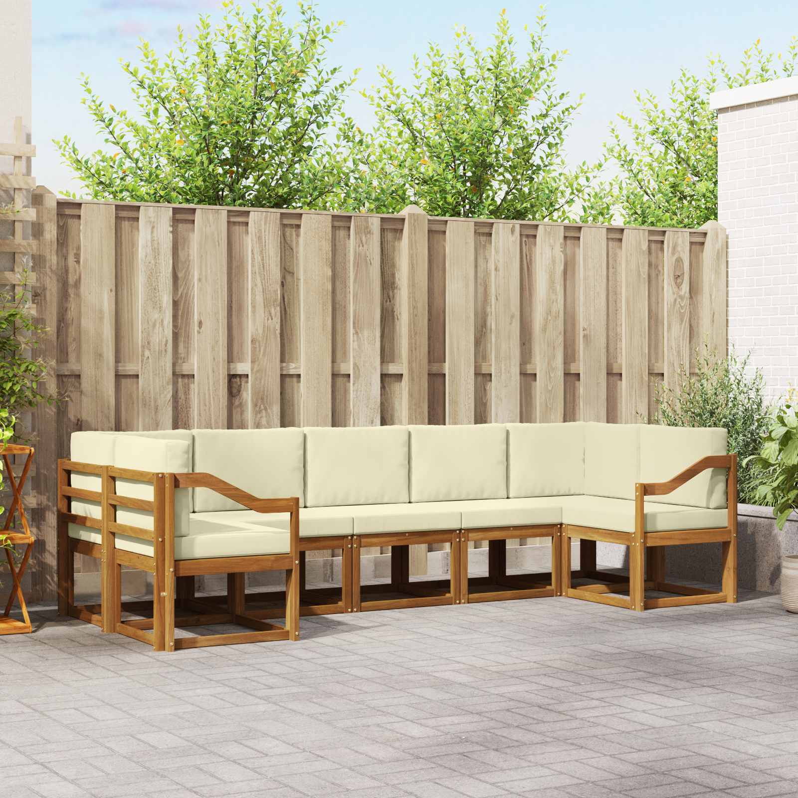 Outdoor-Sofagarnitur 7 stk. Natur und Creme