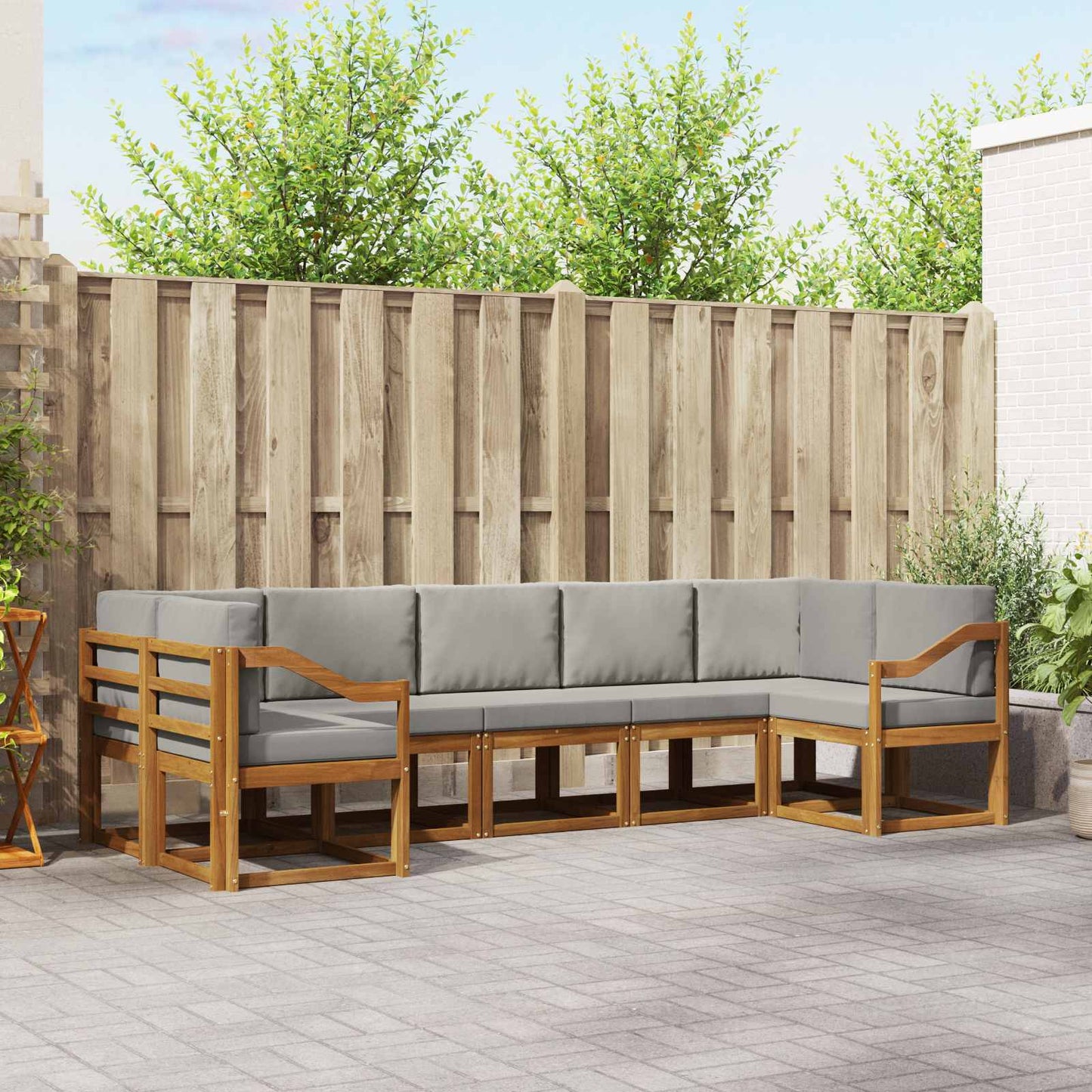 Outdoor-Sofagarnitur mit Kissen 7 pcs Natürlich und Hellgrau