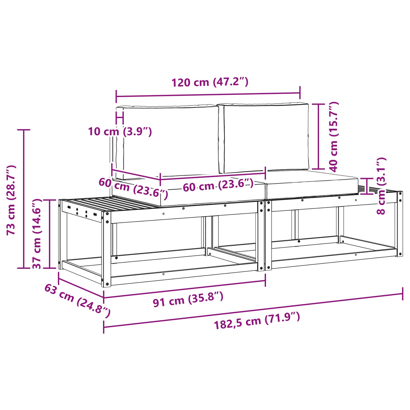 Outdoor-Sofagarnitur 2 stk. Natur