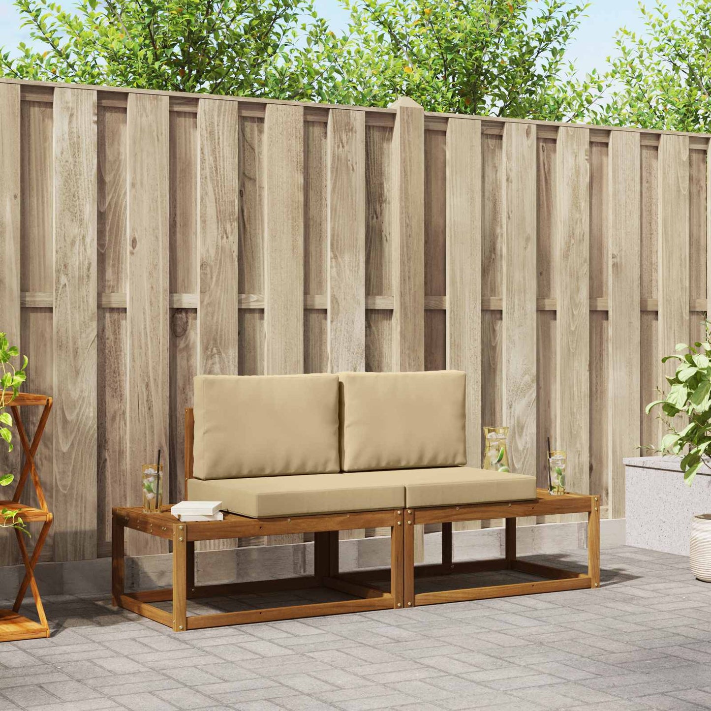 Outdoor-Sofagarnitur 2 stk. Natur