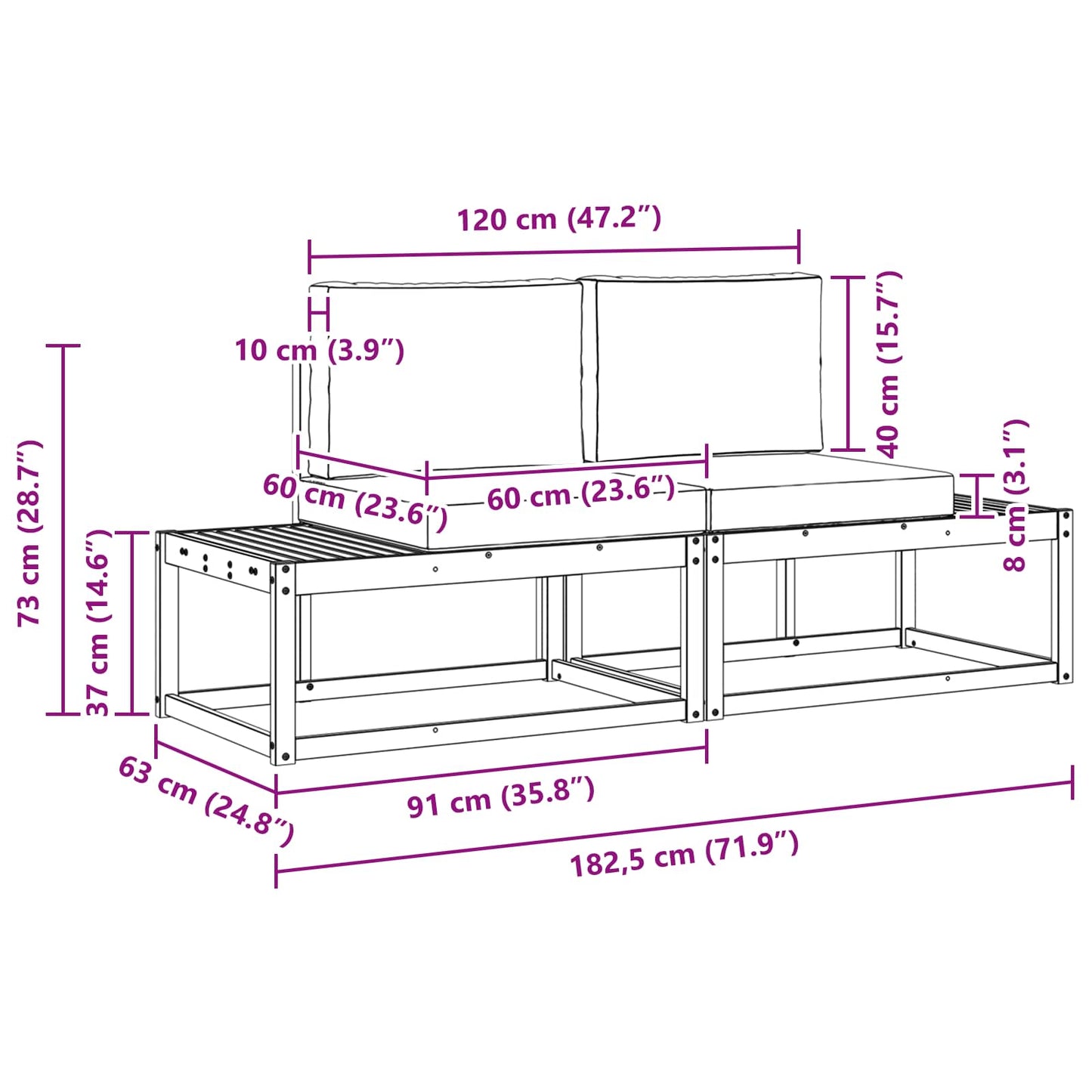 Outdoor-Sofagarnitur 2 stk. Natur