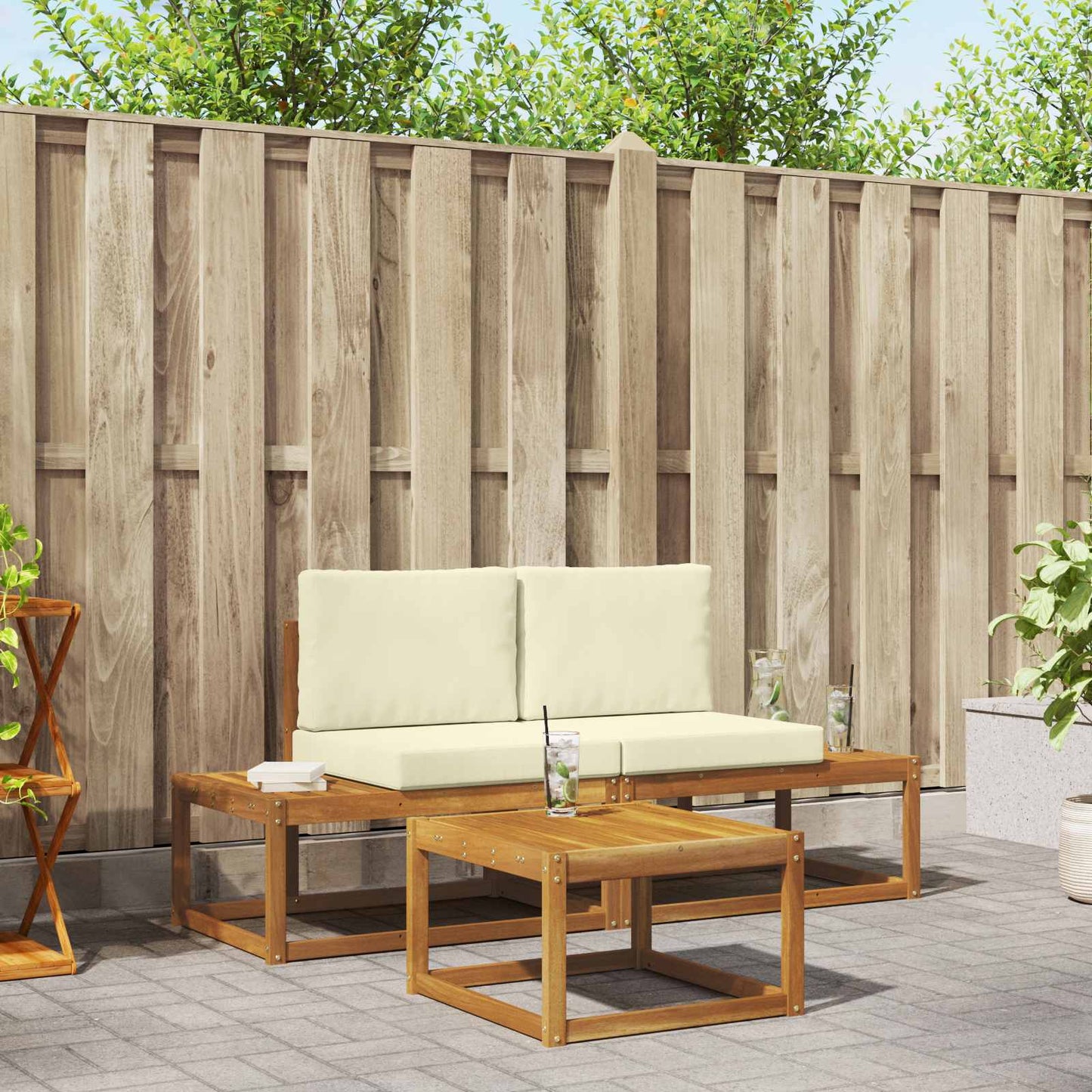 Outdoor-Sofagarnitur 3 stk. Natur