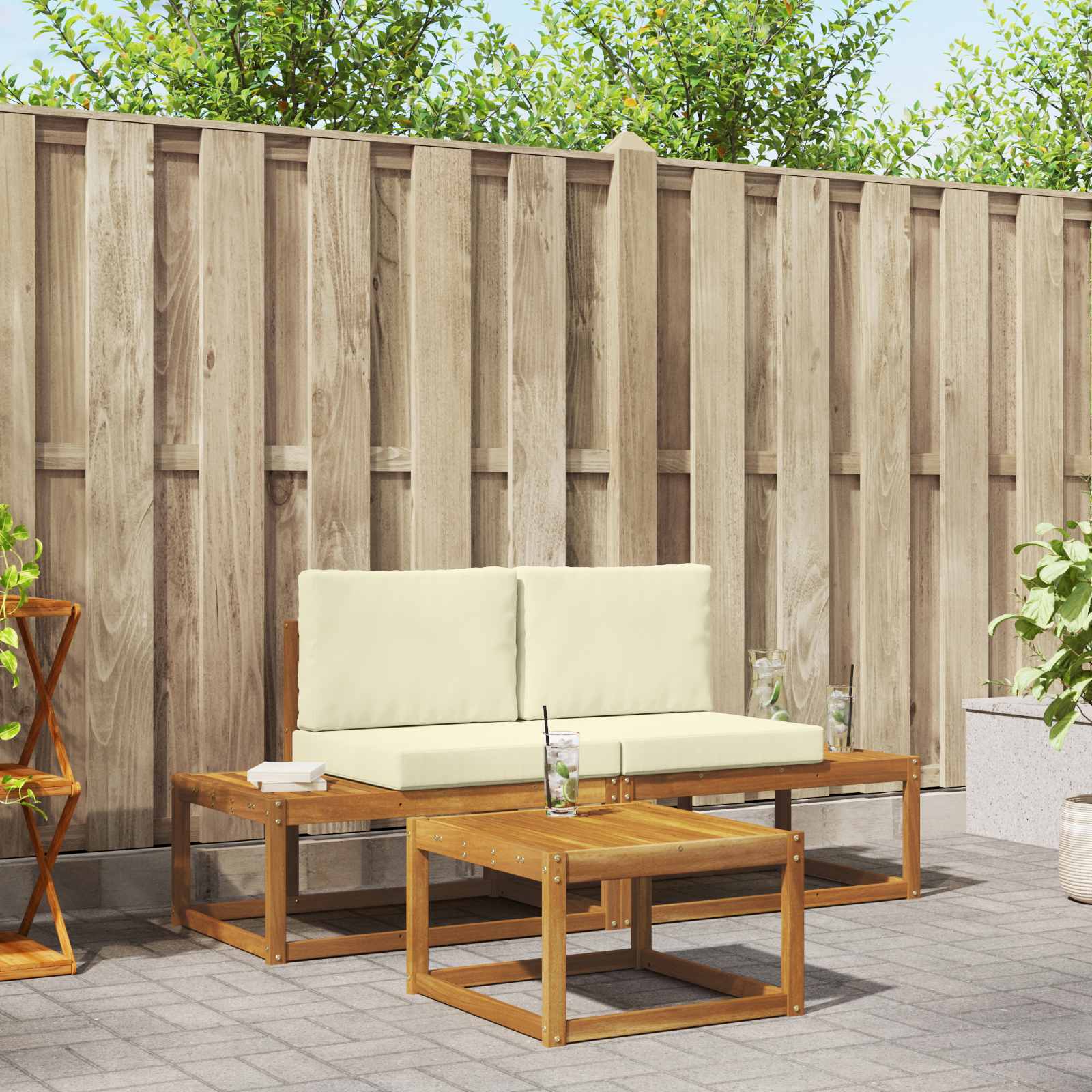 Outdoor-Sofagarnitur 3 stk. Natur