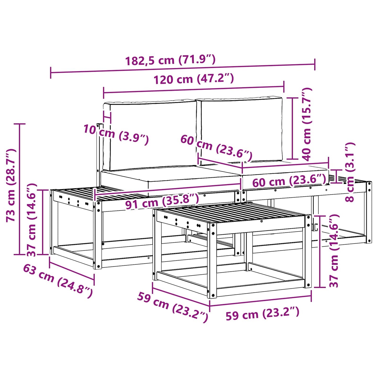 Outdoor-Sofagarnitur 3 stk. Natur