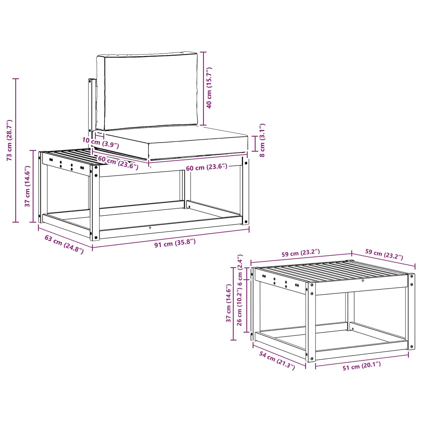 Outdoor-Sofagarnitur 3 stk. Natur