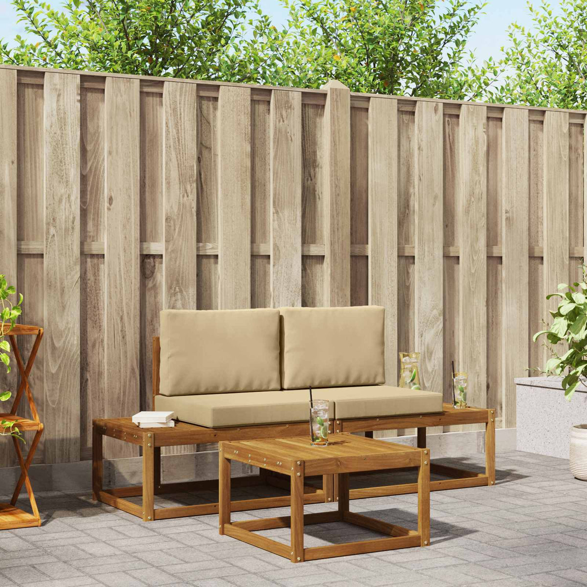 Outdoor-Sofagarnitur 3 stk. Natur