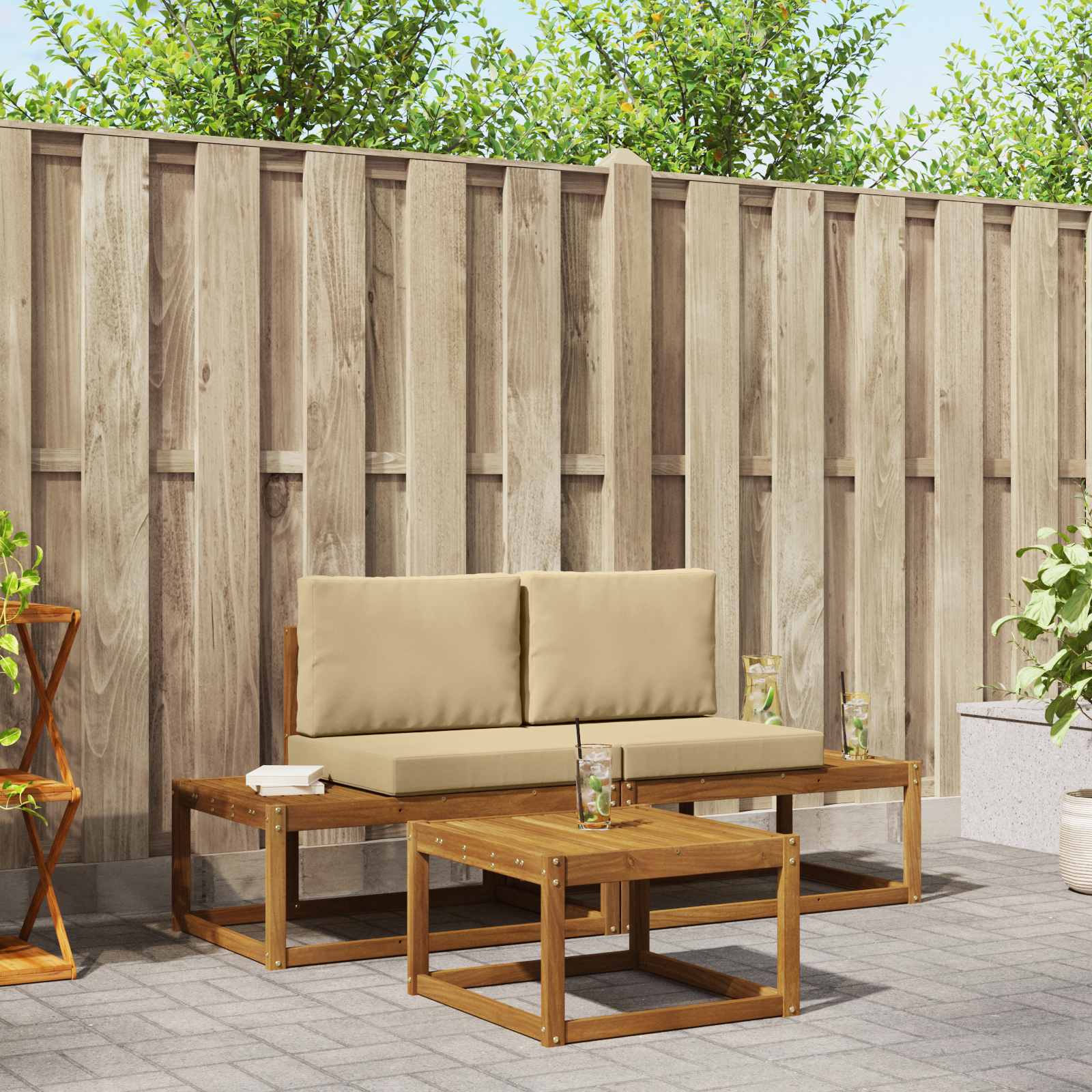 Outdoor-Sofagarnitur 3 stk. Natur