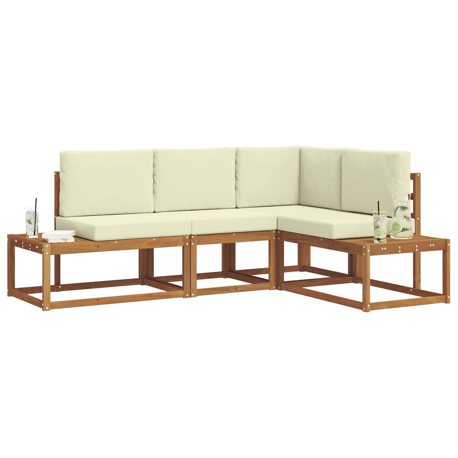 Outdoor-Sofagarnitur mit Kissen 4 Stück Natur und Creme