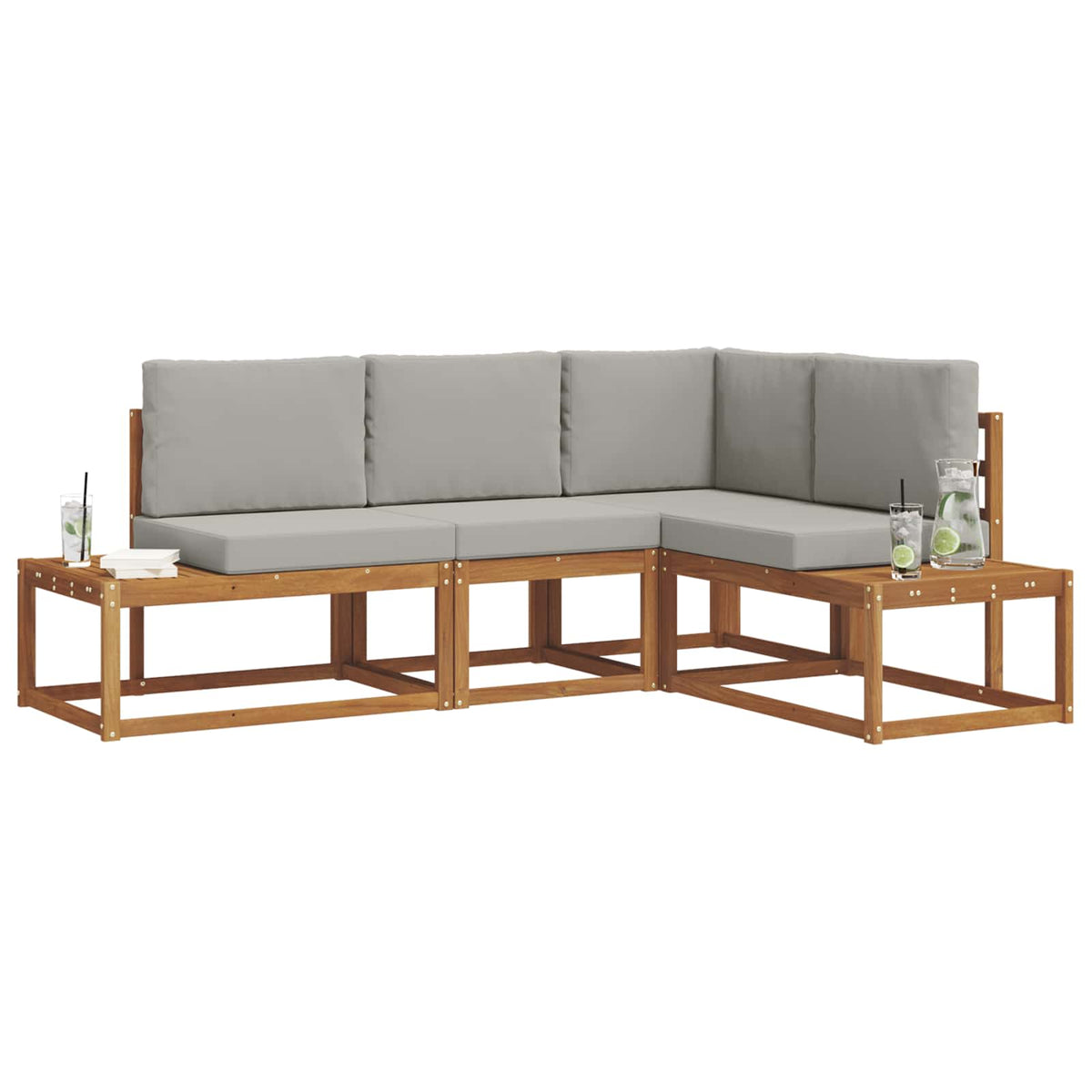 4 Stk. Outdoor-Sofagarnitur Massives Akazienholz und Polyester