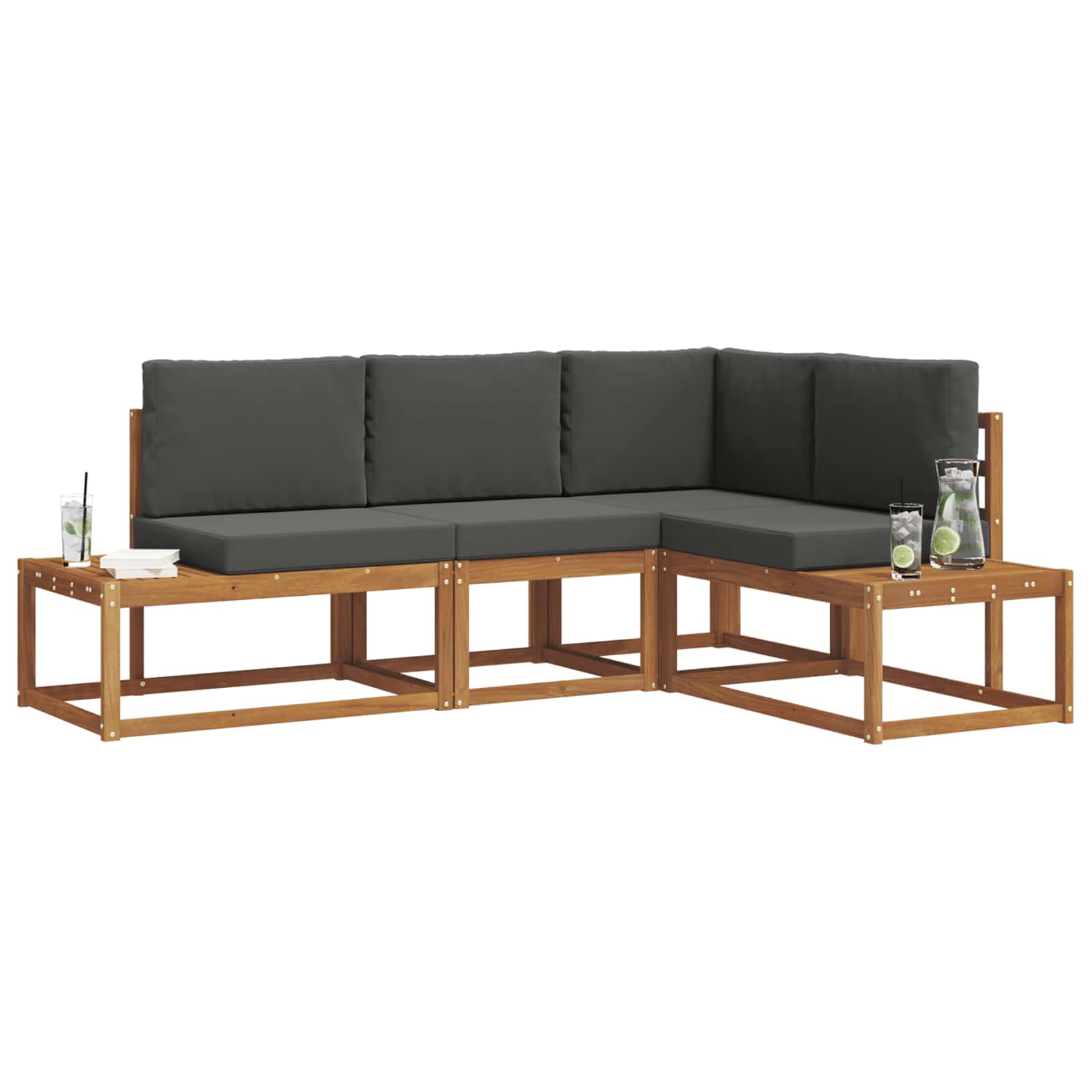 Outdoor-Sofagarnitur mit Kissen 4 Stück Natur und Anthrazit