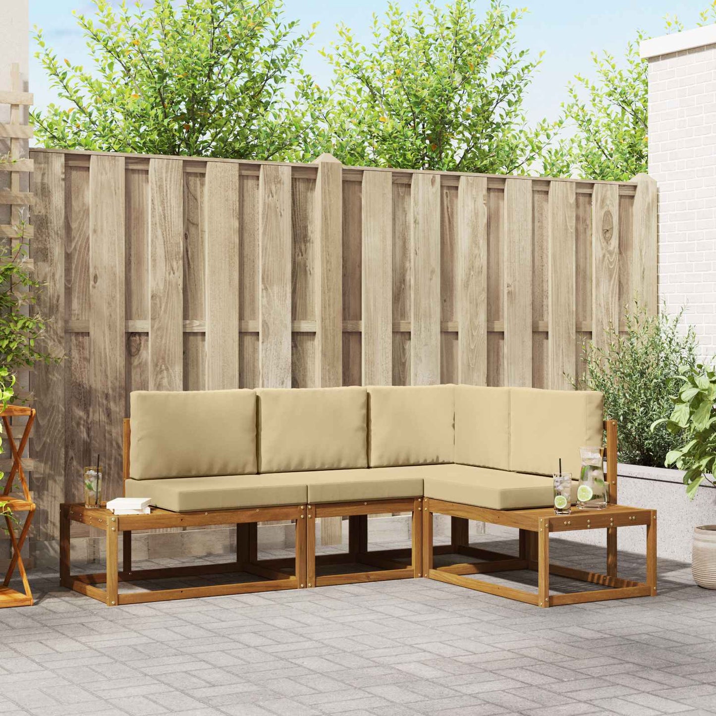 Outdoor-Sofagarnitur mit Kissen 4 Stück Natur und Beige