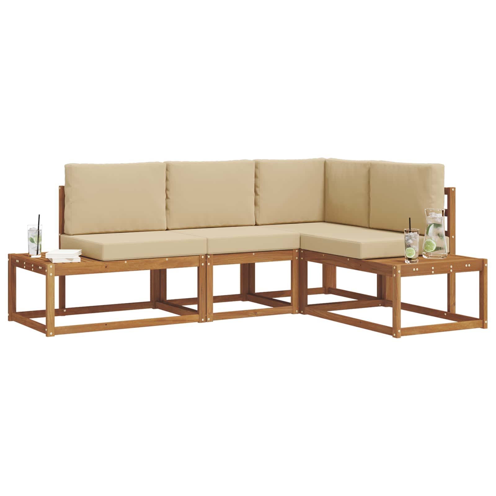 Outdoor-Sofagarnitur mit Kissen 4 Stück Natur und Beige