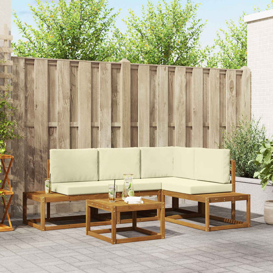 Outdoor-Sofagarnitur mit Kissen 5 Stück Natur und Creme