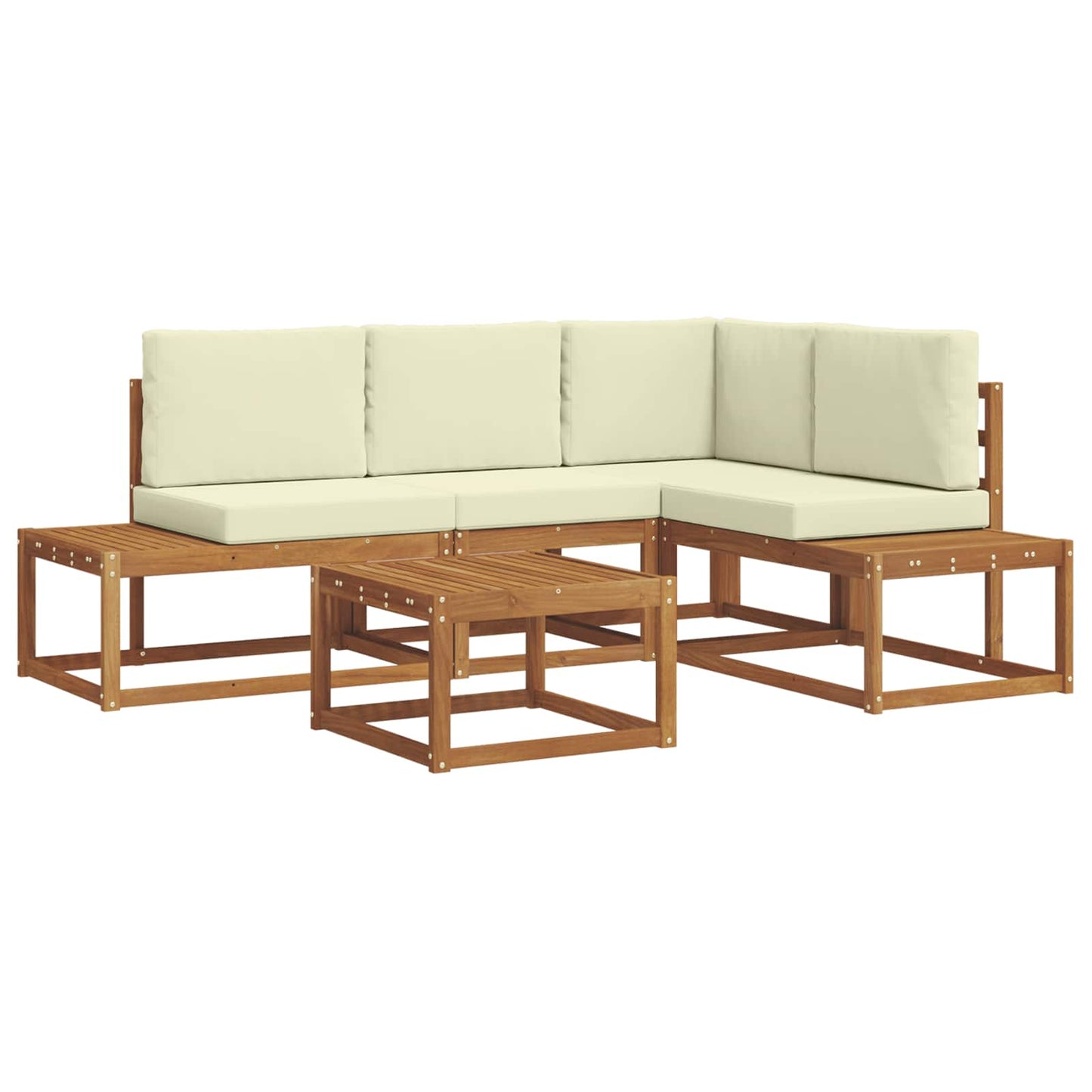 Outdoor-Sofagarnitur mit Kissen 5 Stück Natur und Creme