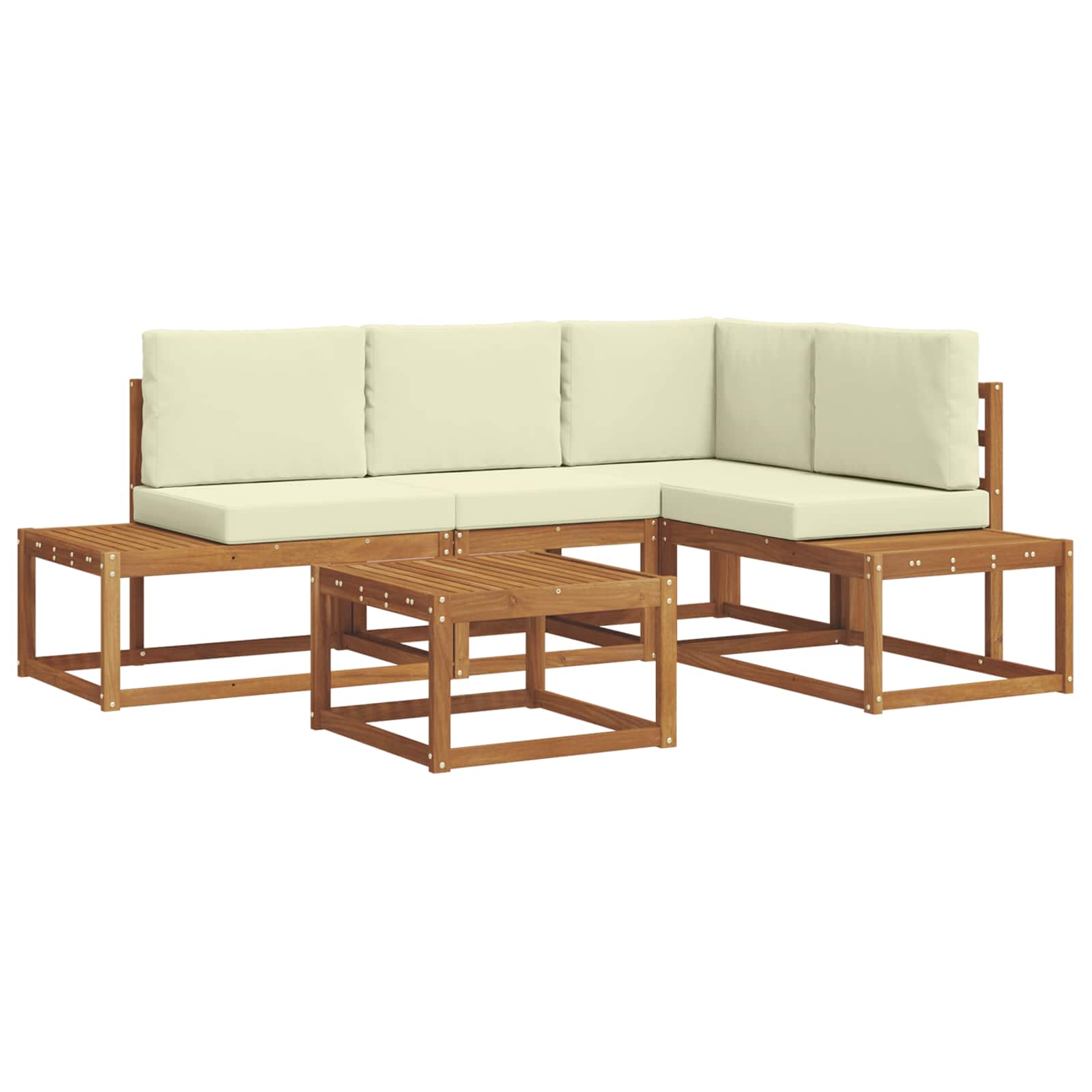 Outdoor-Sofagarnitur mit Kissen 5 Stück Natur und Creme