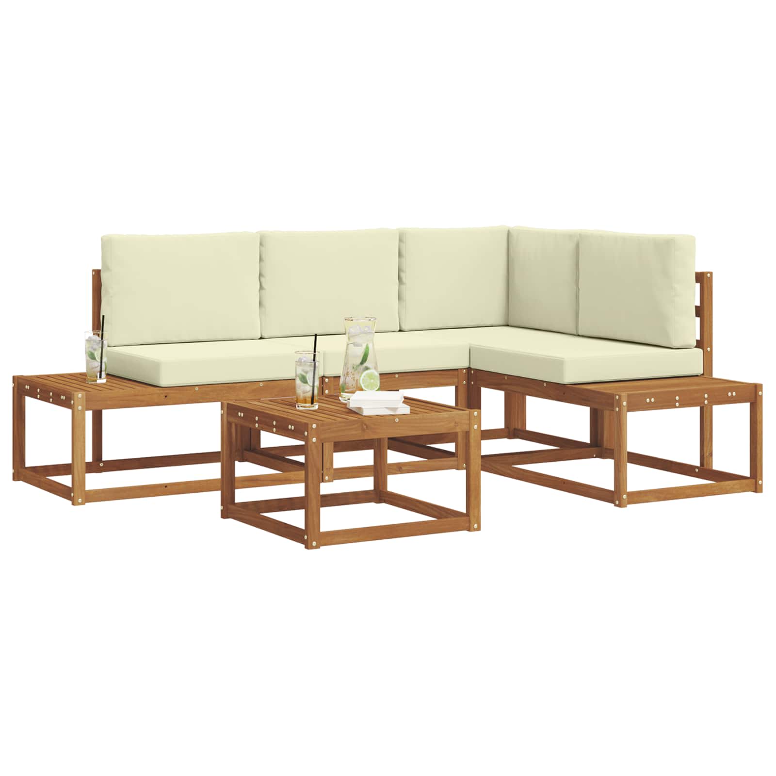 Outdoor-Sofagarnitur mit Kissen 5 Stück Natur und Creme