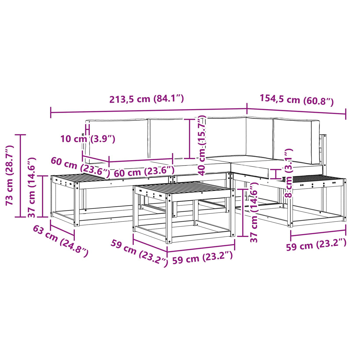 5 Stk. Outdoor-Sofagarnitur Massives Akazienholz und Polyester