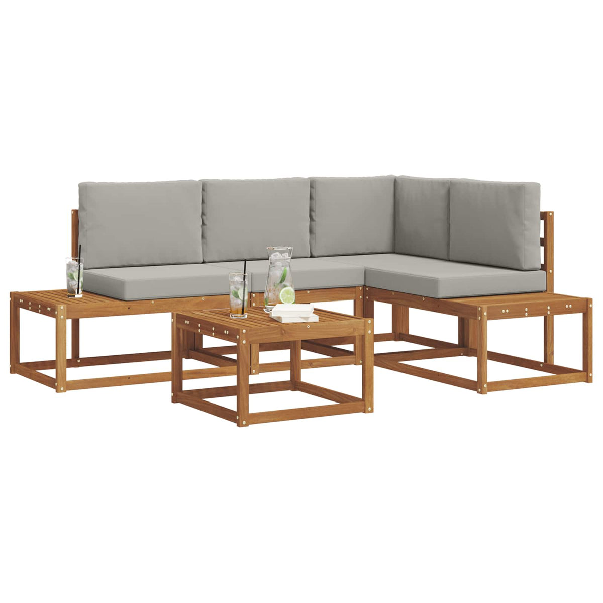 5 Stk. Outdoor-Sofagarnitur Massives Akazienholz und Polyester
