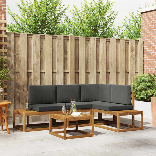 Outdoor-Sofagarnitur mit Kissen 5 Stück Natur und Anthrazit