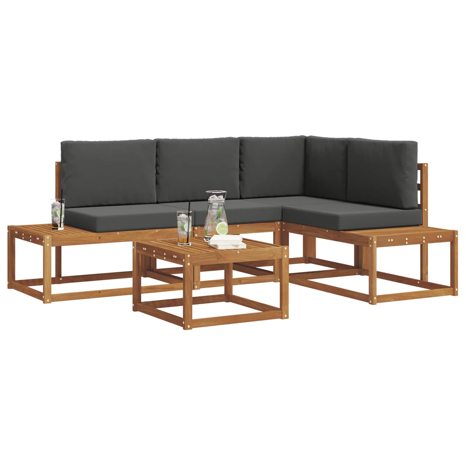 Outdoor-Sofagarnitur mit Kissen 5 Stück Natur und Anthrazit