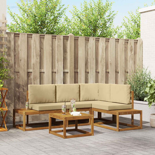 Outdoor-Sofagarnitur mit Kissen 5 Stück Natur und Beige