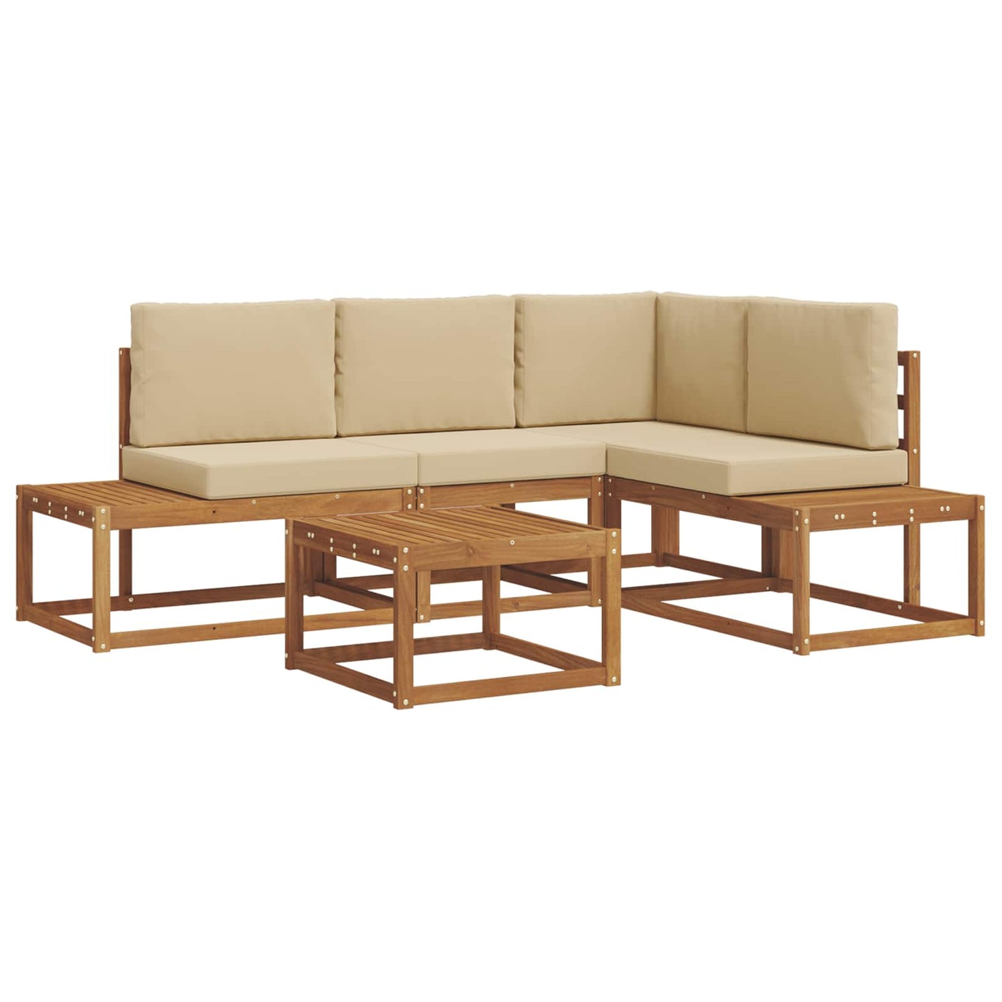 Outdoor-Sofagarnitur mit Kissen 5 Stück Natur und Beige