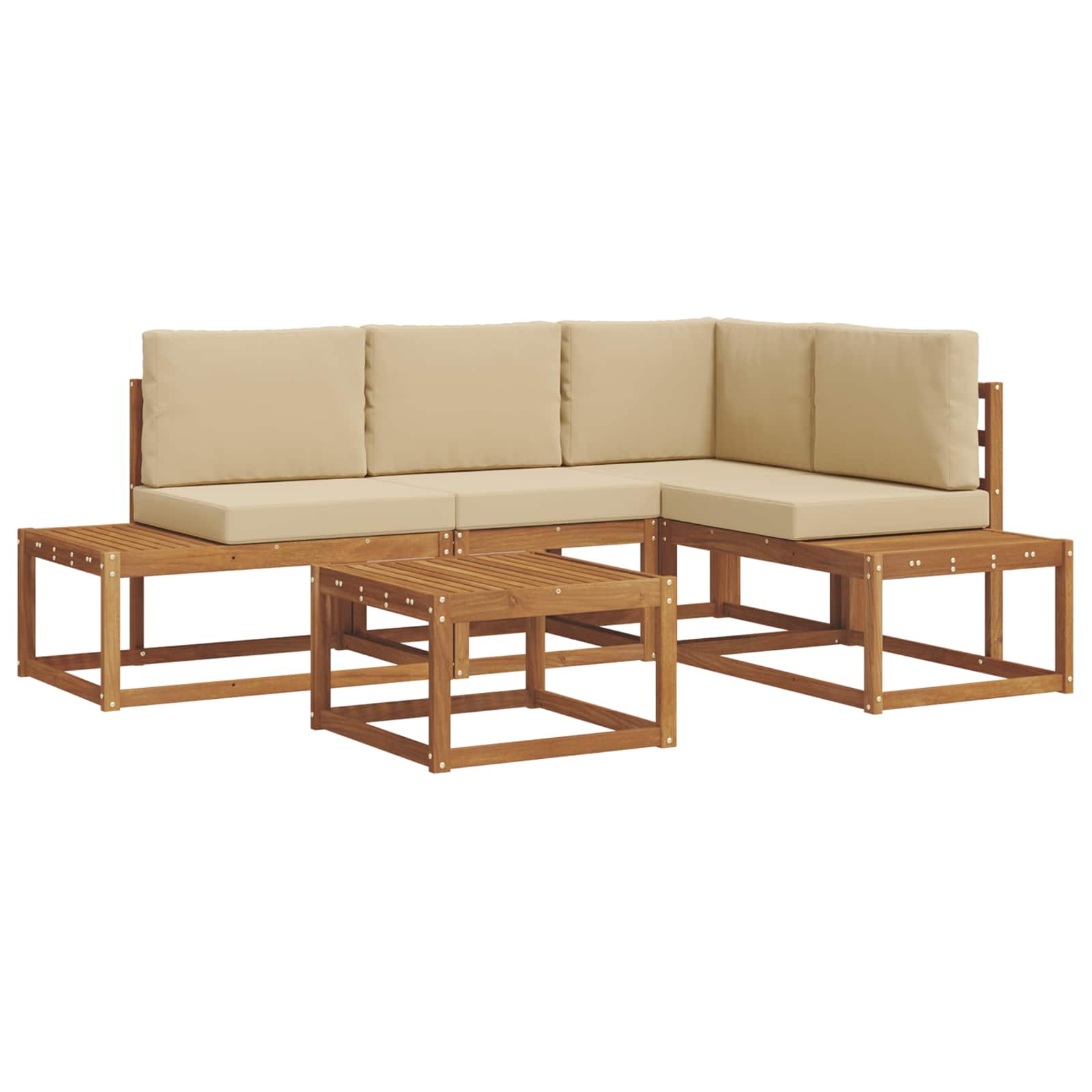 Outdoor-Sofagarnitur mit Kissen 5 Stück Natur und Beige