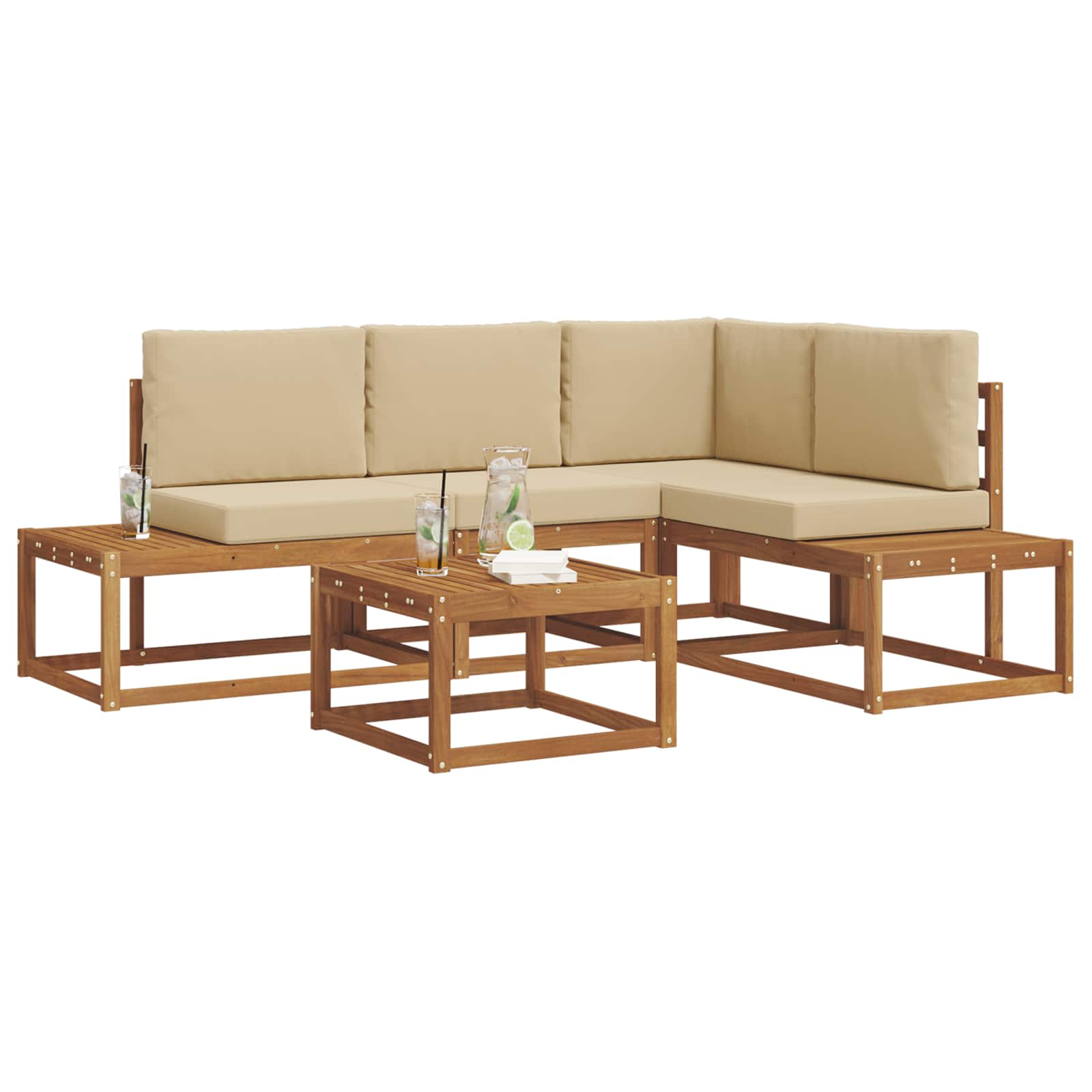 Outdoor-Sofagarnitur mit Kissen 5 Stück Natur und Beige