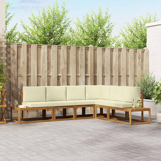 Outdoor-Sofagarnitur mit Kissen 6 Stück Natur und Creme