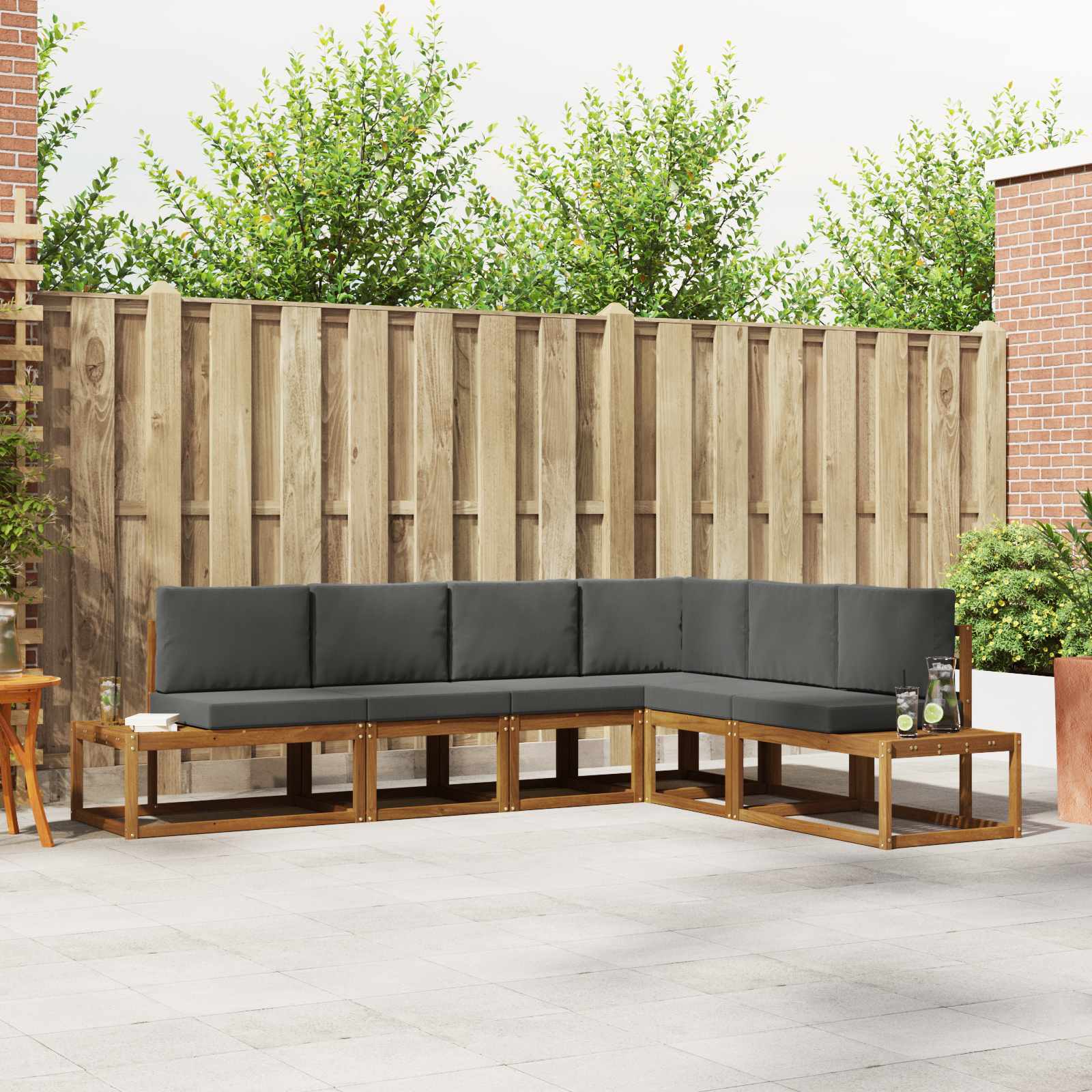 Outdoor-Sofagarnitur mit Kissen 6 Stück Natur und Anthrazit