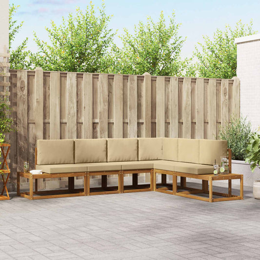 Outdoor-Sofagarnitur mit Kissen 6 Stück Natur und Beige