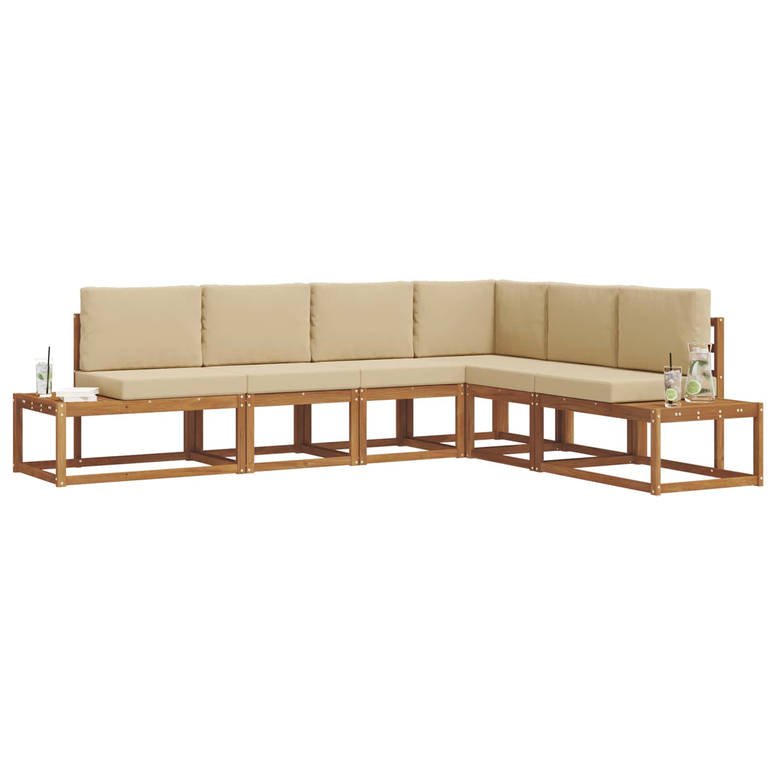 Outdoor-Sofagarnitur mit Kissen 6 Stück Natur und Beige