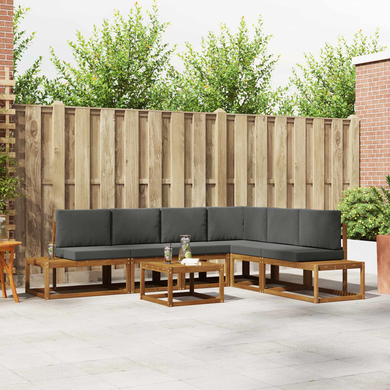 Outdoor-Sofagarnitur mit Kissen 7 Stück Natur und Anthrazit