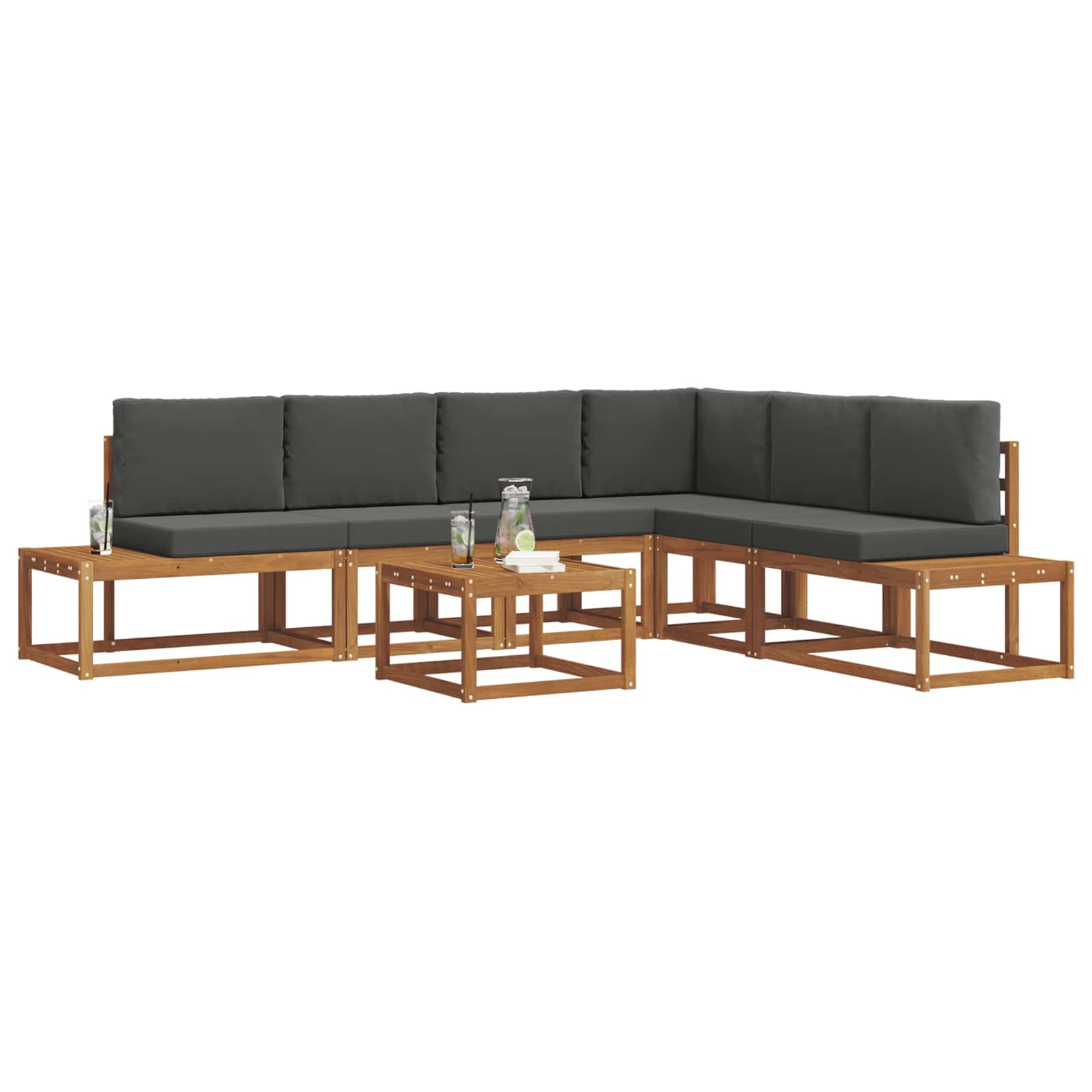 Outdoor-Sofagarnitur mit Kissen 7 Stück Natur und Anthrazit