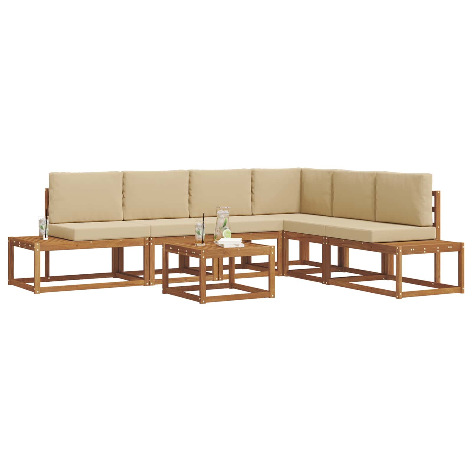 Outdoor-Sofagarnitur mit Kissen 7 Stück Natur und Beige