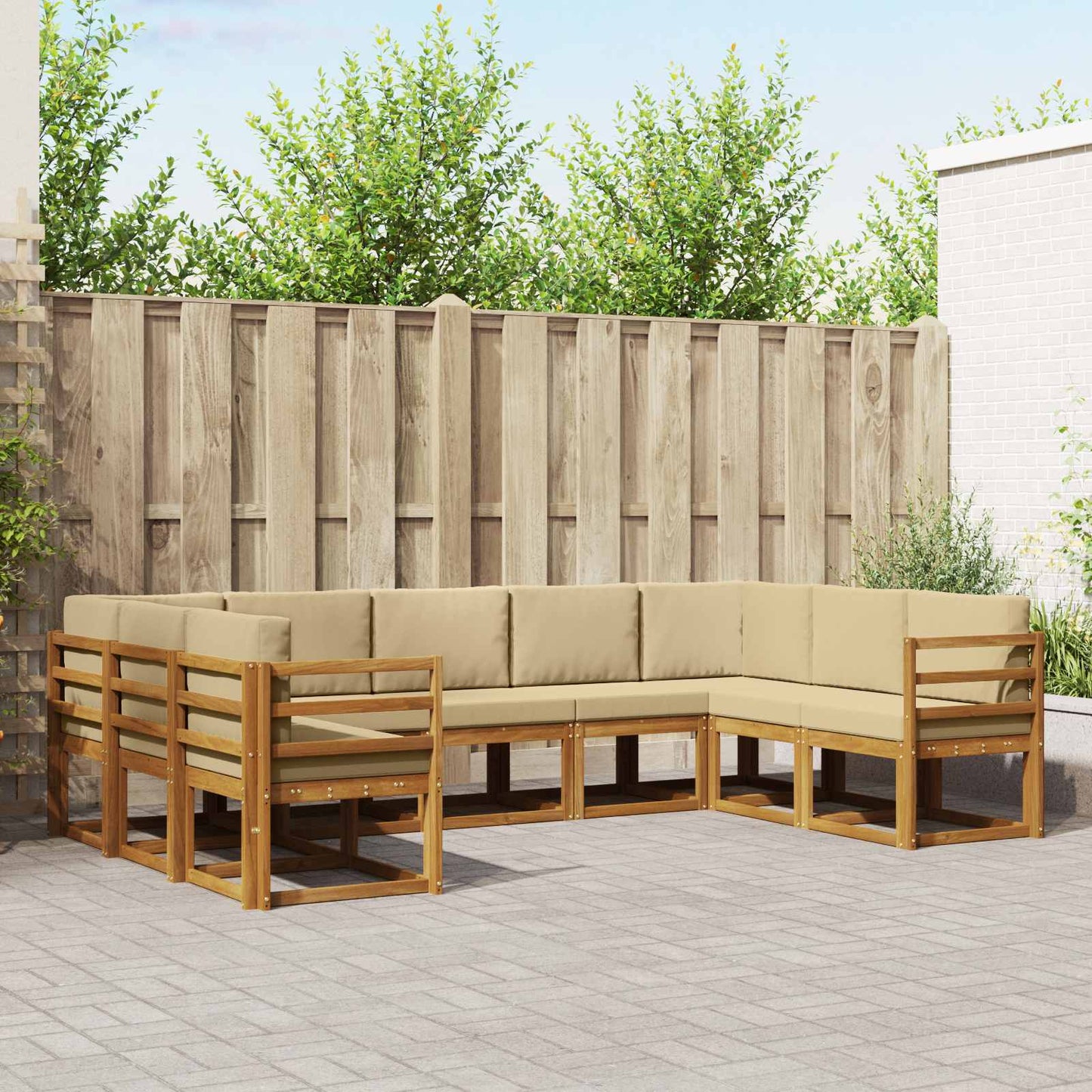 Outdoor-Sofagarnitur mit Kissen 9 pcs Natur und Beige
