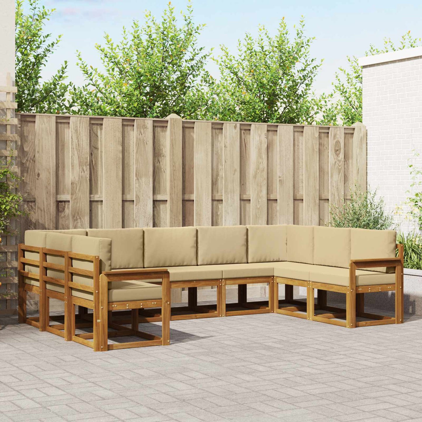 Outdoor-Sofagarnitur mit Kissen 9 pcs Natur und Beige