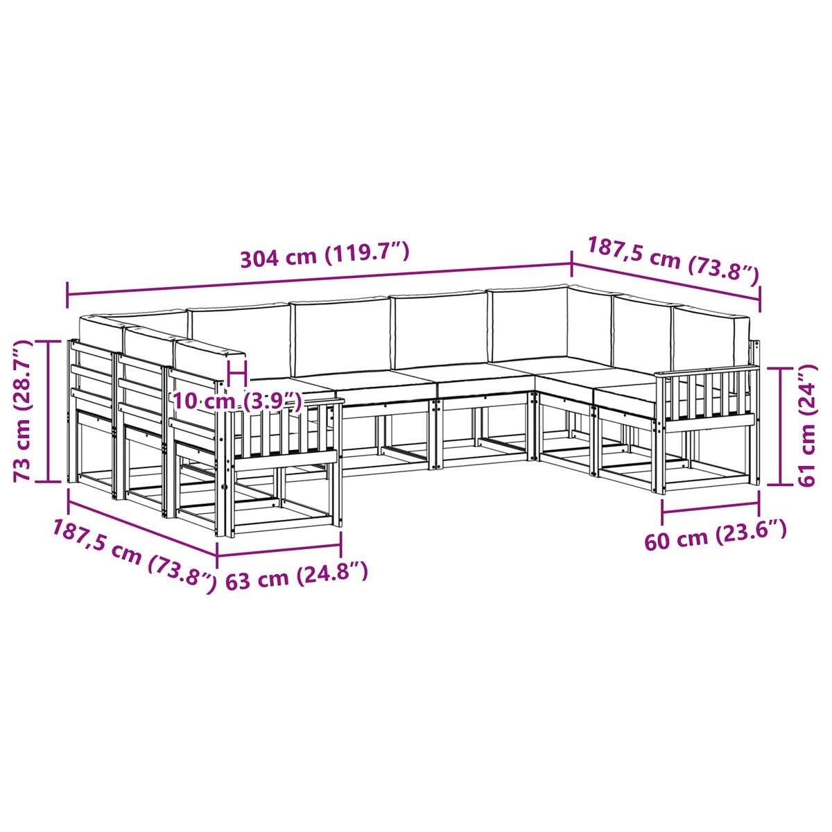 Outdoor-Sofagarnitur 9 stk. Natur und Anthrazit