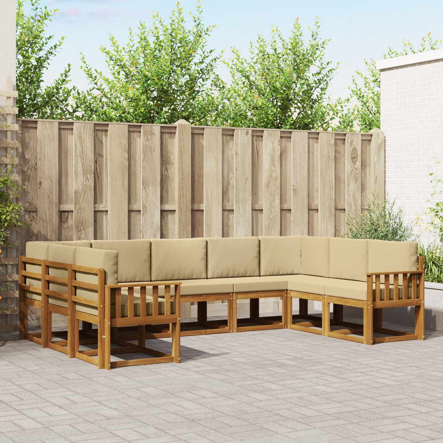 Outdoor-Sofagarnitur mit Kissen 9 pcs Natur und Beige