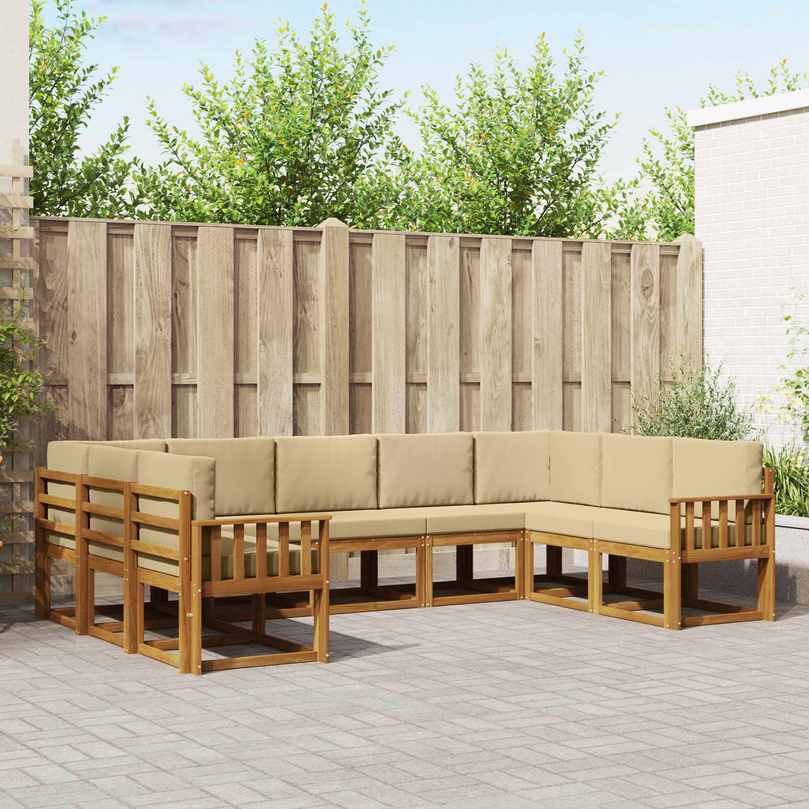 Outdoor-Sofagarnitur mit Kissen 9 pcs Natur und Beige
