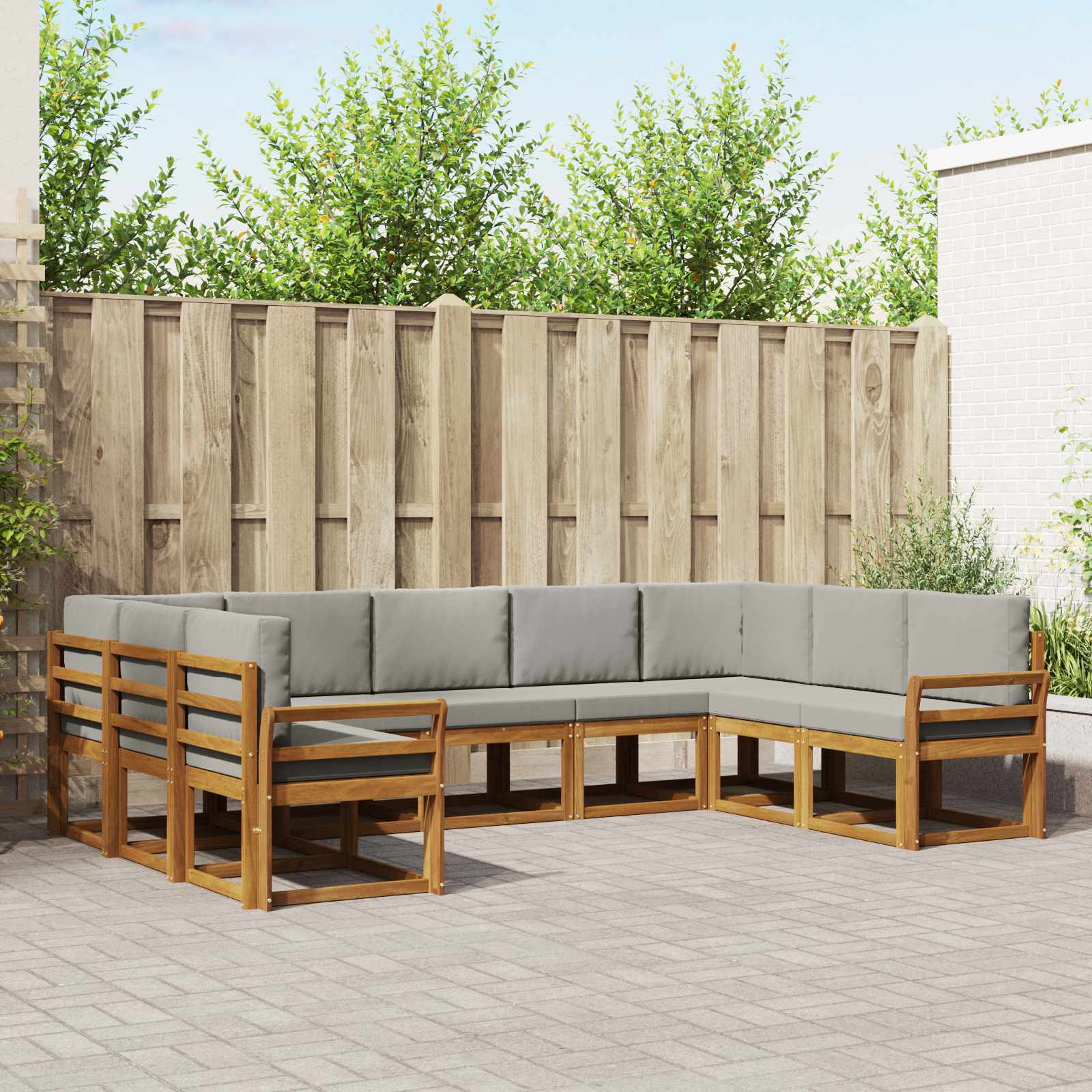 Outdoor-Sofagarnitur mit Kissen 9 pcs Natürlich und Hellgrau